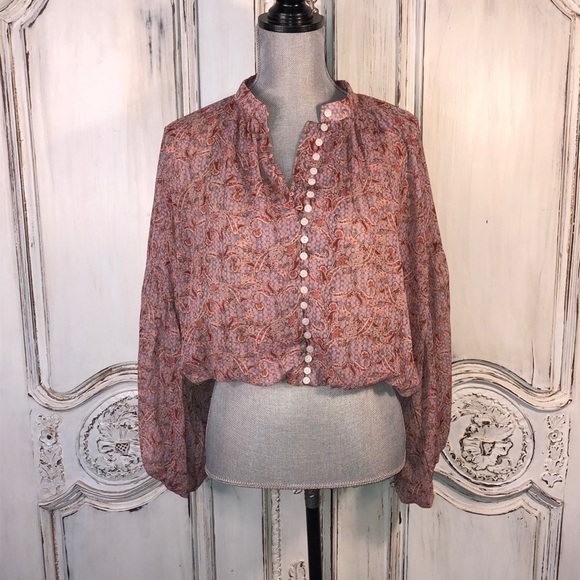 Kourt Fully Lined Soft Colors Full Gathered Peasant Sleeves Blouson Button Down - Picture 1 of 12